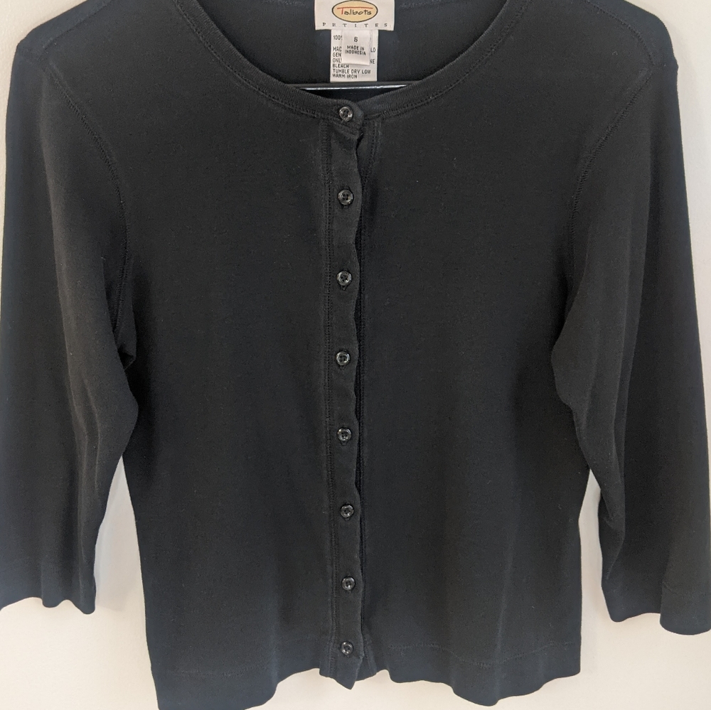 Vtg 90s Parisian Chic Basic Black Button Down 3 Q… - image 4